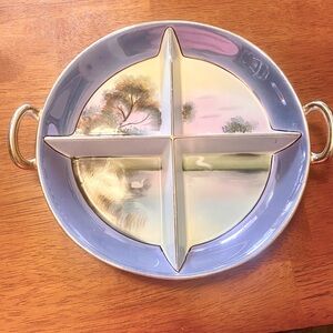 Vintage handpainted, Japanese scene, iridescent colors beautiful piece